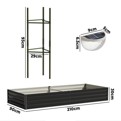 Livsip 2x Garden Bed 210x90x30cm LED Plant Stand Box Galvanise-Garden Bed-PEROZ Accessories