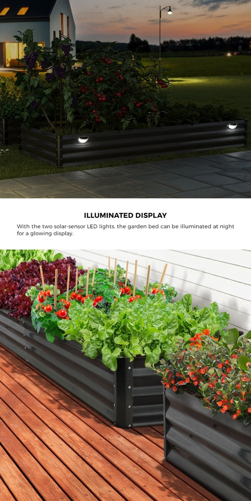 Livsip 2x Garden Bed 210x90x30cm LED Plant Stand Box Galvanise-Garden Bed-PEROZ Accessories