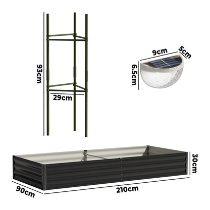 Livsip 4x Garden Bed 210x90x30cm LED Plant Stand Box Galvanise-Garden Bed-PEROZ Accessories