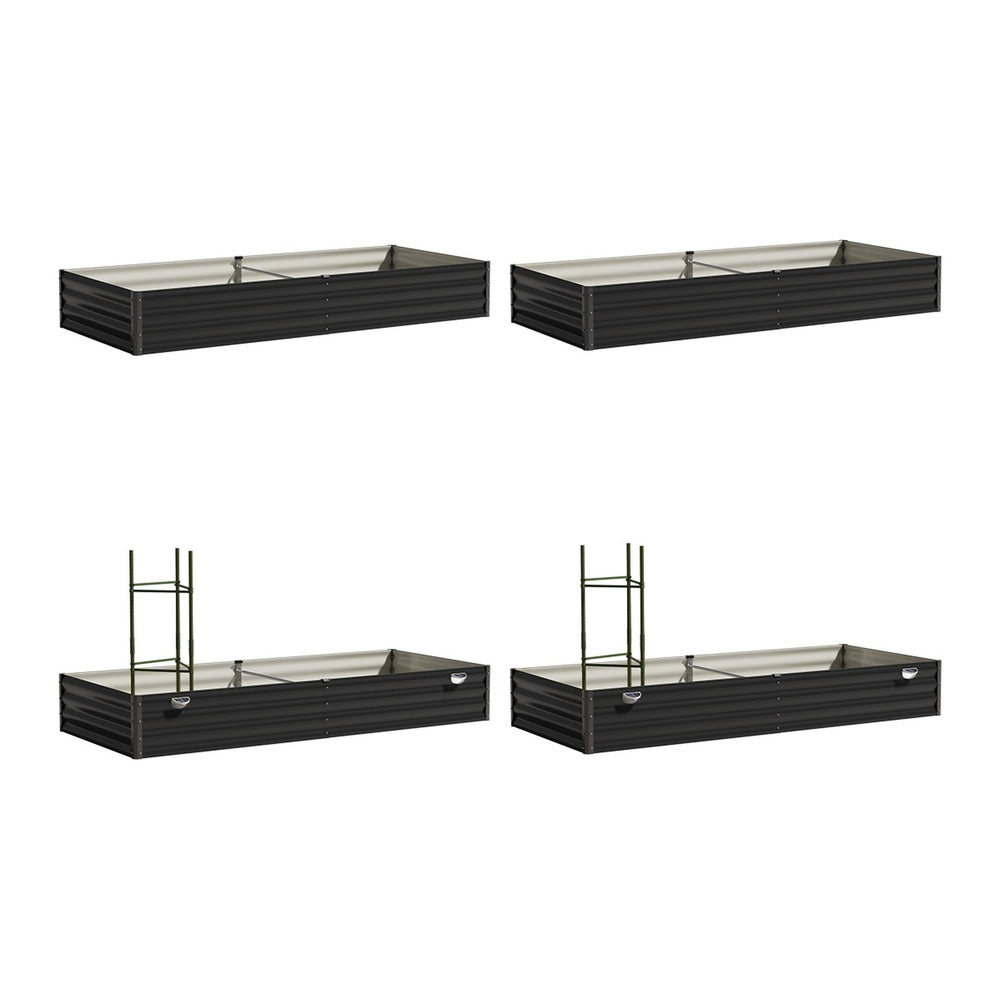 Livsip 4x Garden Bed 210x90x30cm LED Plant Stand Box Galvanise-Garden Bed-PEROZ Accessories