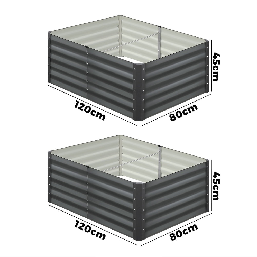 Livsip Garden Raised Bed Vegetable Planter Kit x2 Galvanised Steel 120x80x45CM-Garden Beds-PEROZ Accessories