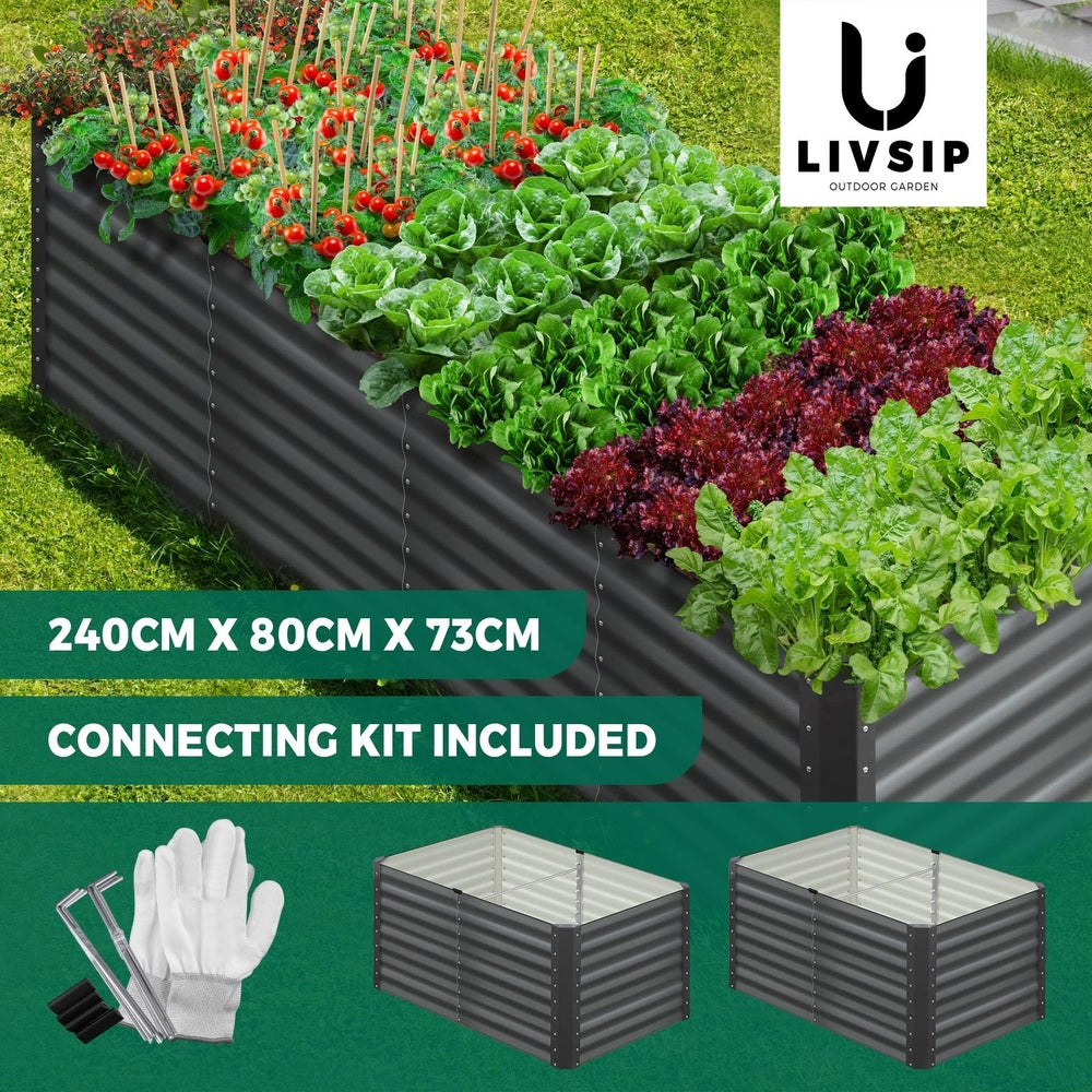 Livsip Garden Bed Kits Raised Vegetable Planter x 2 Galvanised Steel 120x80x73CM-Garden Beds-PEROZ Accessories