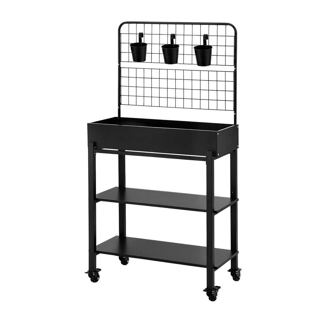 Green Fingers Mobile Raised Garden Bed with Trellis &amp; Shelves Dark Grey-Home &amp; Garden > Garden Beds > Garden Beds &amp; Planters-PEROZ Accessories