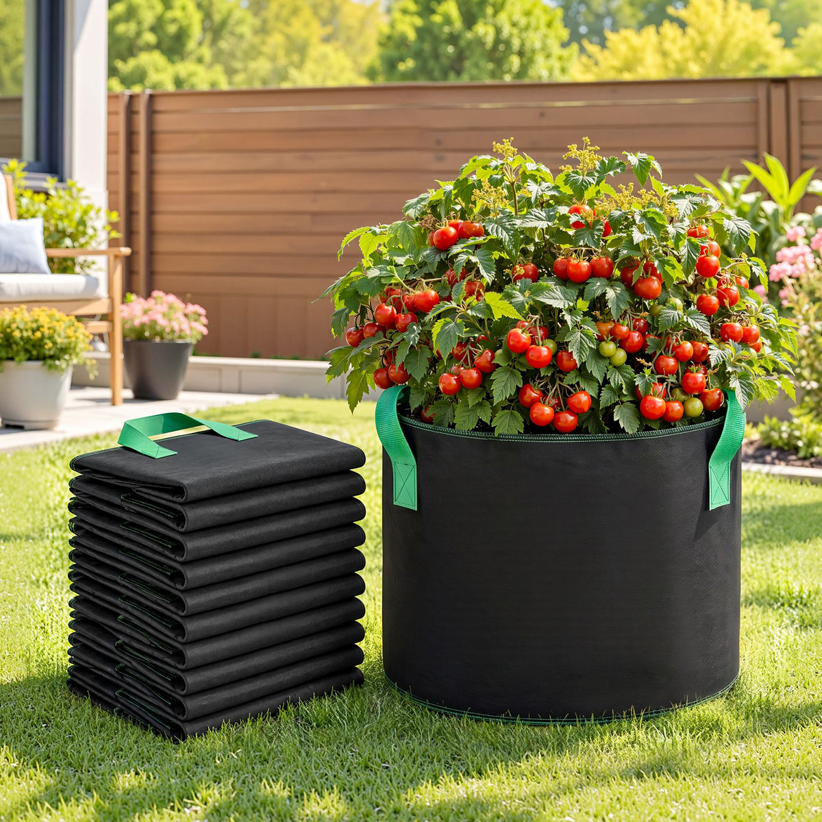 Green Fingers 15 Gallon Grow Bags 300gsm thick Aeration Fabric Pots 10 Pack-Home &amp; Garden > Garden Beds > Garden Beds &amp; Planters-PEROZ Accessories