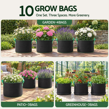 Green Fingers 15 Gallon Grow Bags 300gsm thick Aeration Fabric Pots 10 Pack-Home &amp; Garden > Garden Beds > Garden Beds &amp; Planters-PEROZ Accessories