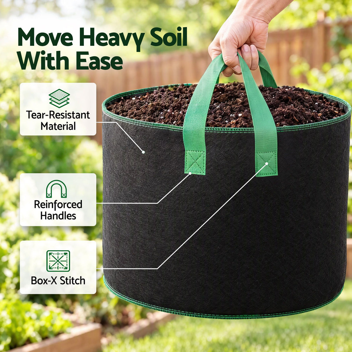 Green Fingers 20 Gallon Grow Bags 300gsm thick Aeration Fabric Pots 10 Pack-Home &amp; Garden > Garden Beds > Garden Beds &amp; Planters-PEROZ Accessories