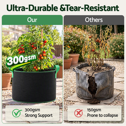 Green Fingers 20 Gallon Grow Bags 300gsm thick Aeration Fabric Pots 10 Pack-Home &amp; Garden > Garden Beds > Garden Beds &amp; Planters-PEROZ Accessories