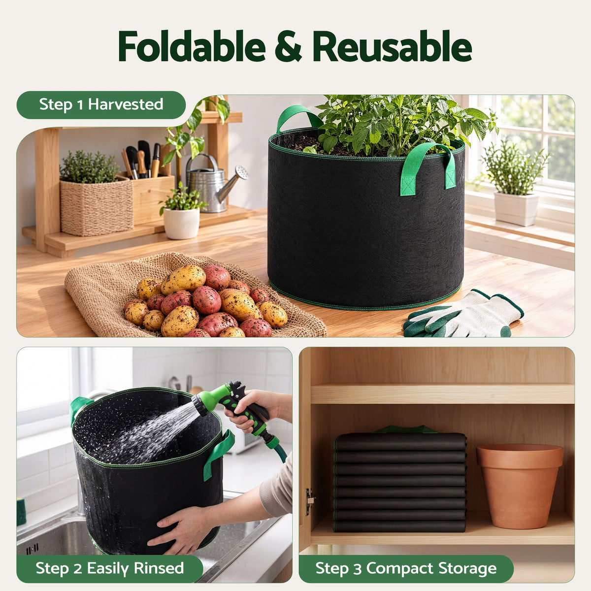 Green Fingers 20 Gallon Grow Bags 300gsm thick Aeration Fabric Pots 10 Pack-Home &amp; Garden > Garden Beds > Garden Beds &amp; Planters-PEROZ Accessories
