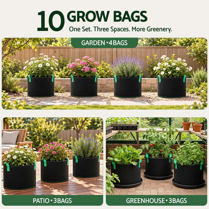 Green Fingers 20 Gallon Grow Bags 300gsm thick Aeration Fabric Pots 10 Pack-Home &amp; Garden > Garden Beds > Garden Beds &amp; Planters-PEROZ Accessories