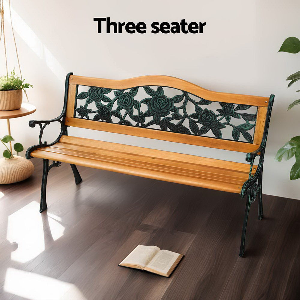 Gardeon Outdoor Garden Bench Seat 126cm Wooden Cast Iron 3 Seater Patio Furniture-Furniture &gt; Outdoor &gt; Outdoor Benches-PEROZ Accessories