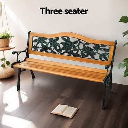 Gardeon Outdoor Garden Bench Seat 126cm Wooden Cast Iron 3 Seater Patio Furniture-Furniture &gt; Outdoor &gt; Outdoor Benches-PEROZ Accessories