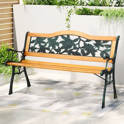 Gardeon Outdoor Garden Bench Seat 126cm Wooden Cast Iron 3 Seater Patio Furniture-Furniture &gt; Outdoor &gt; Outdoor Benches-PEROZ Accessories