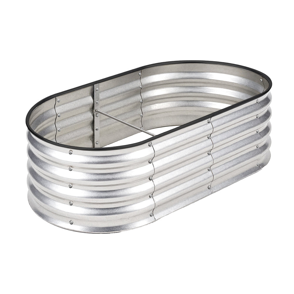 Livsip Outdoor Garden Bed Oval Galvanised Steel 160x80x42cm Silver-Garden Bed-PEROZ Accessories