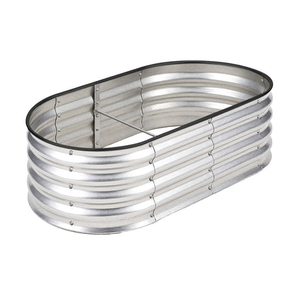 Livsip Outdoor Garden Bed Oval Galvanised Steel 160x80x42cm Silver-Garden Bed-PEROZ Accessories