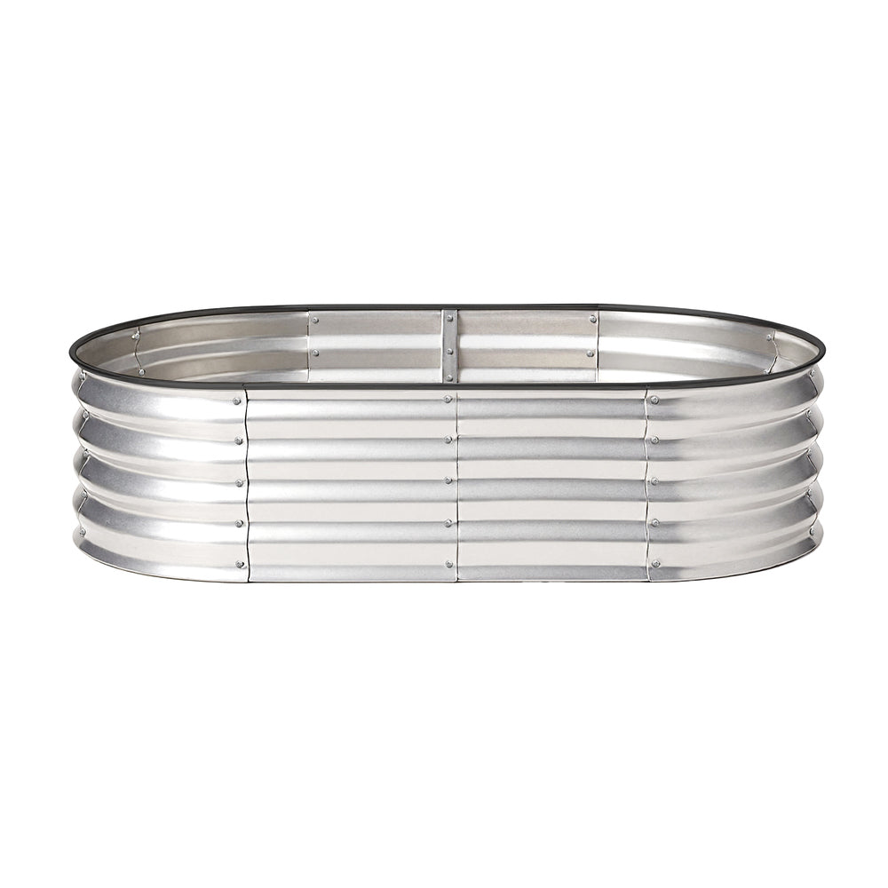 Livsip Outdoor Garden Bed Oval Galvanised Steel 160x80x42cm Silver-Garden Bed-PEROZ Accessories
