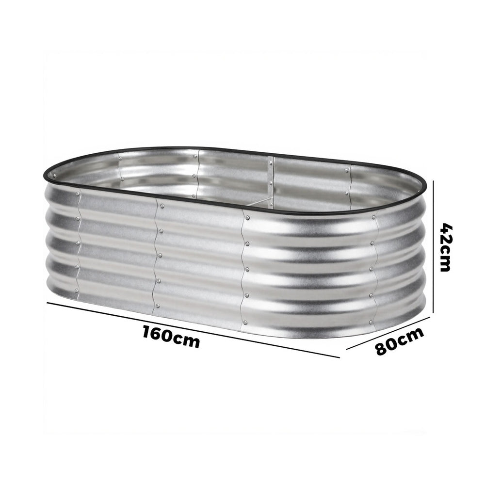 Livsip Outdoor Garden Bed Oval Galvanised Steel 160x80x42cm Silver-Garden Bed-PEROZ Accessories