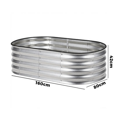 Livsip Outdoor Garden Bed Oval Galvanised Steel 160x80x42cm Silver-Garden Bed-PEROZ Accessories