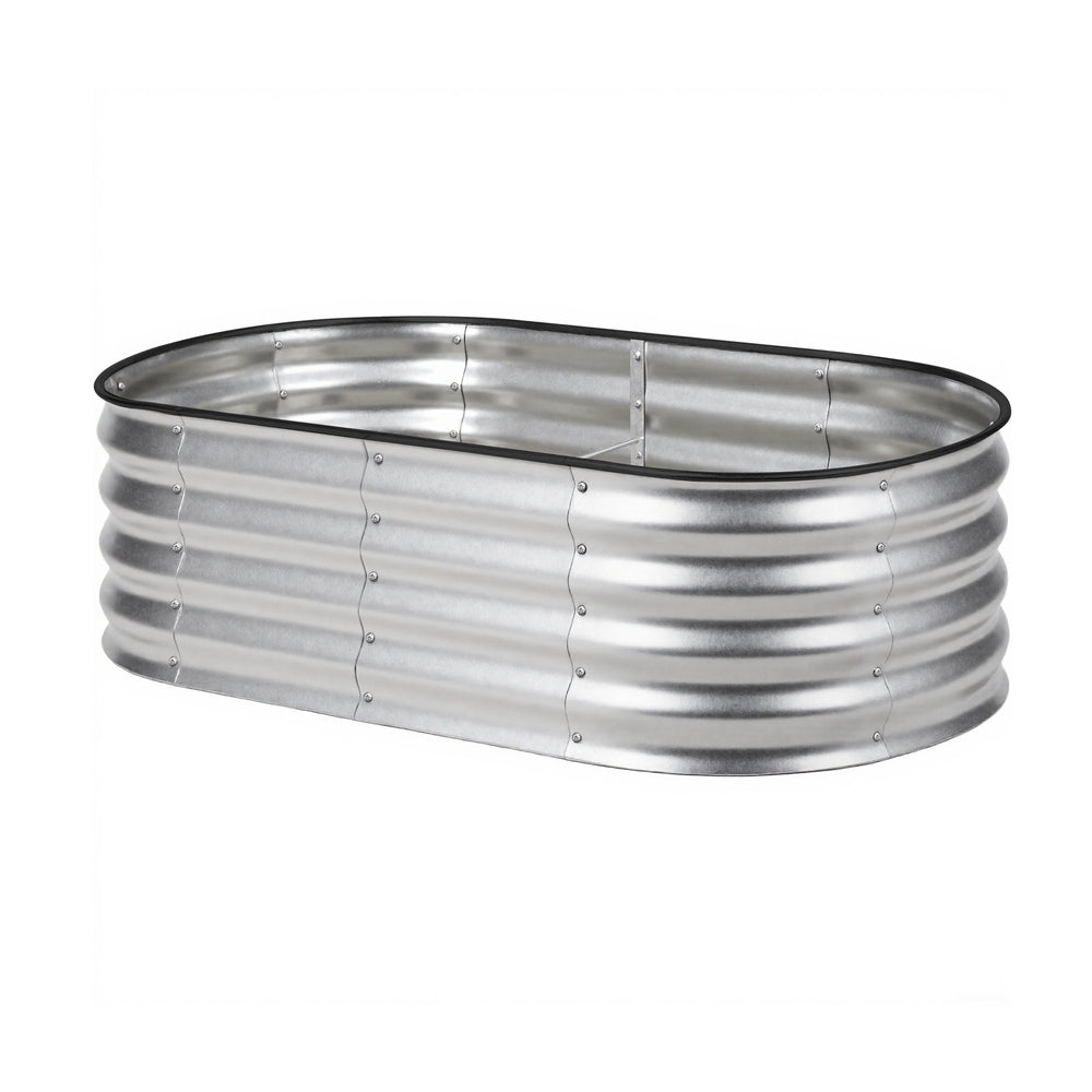 Livsip Outdoor Garden Bed Oval Galvanised Steel 160x80x42cm Silver-Garden Bed-PEROZ Accessories