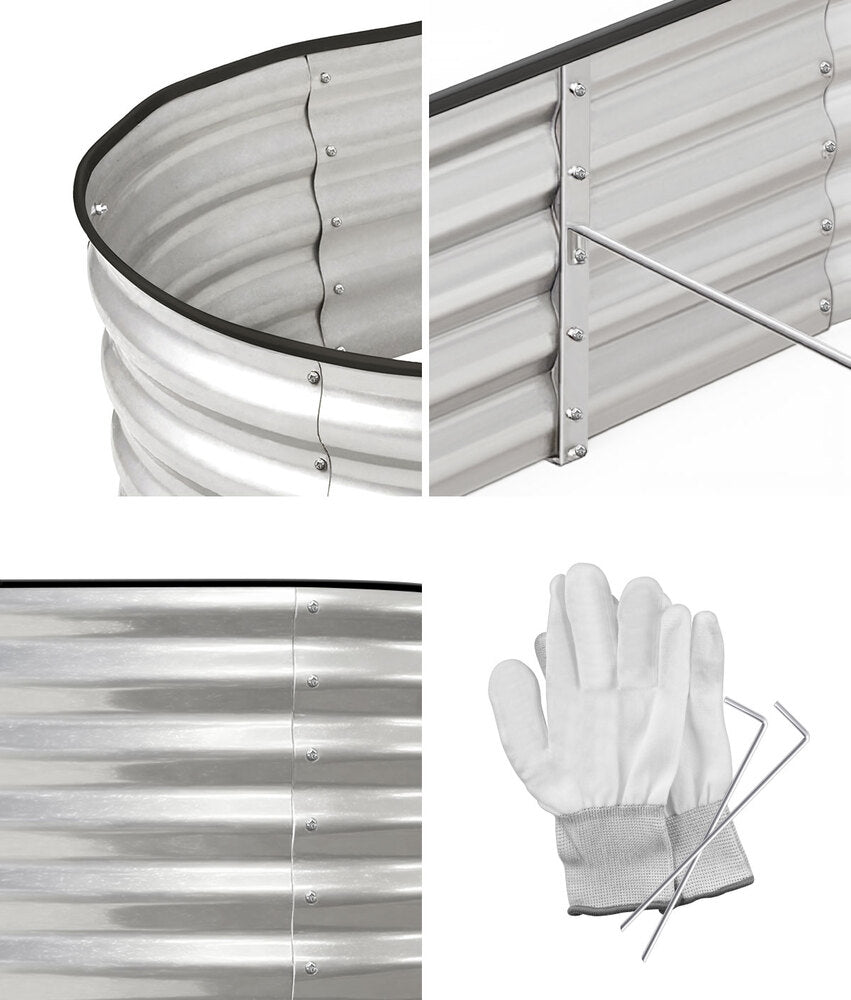 Livsip Outdoor Garden Bed Oval Galvanised Steel 160x80x42cm Silver-Garden Bed-PEROZ Accessories