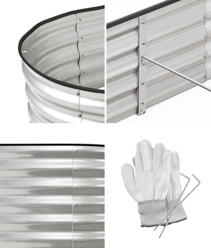 Livsip Outdoor Garden Bed Oval Galvanised Steel 160x80x42cm Silver-Garden Bed-PEROZ Accessories