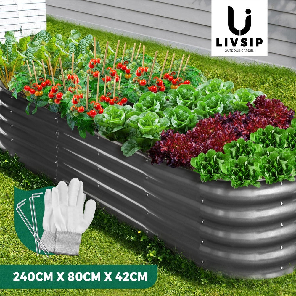 Livsip Galvanised Raised Garden Bed Steel Vegetable Planter 240X80X42CM-Garden Beds-PEROZ Accessories