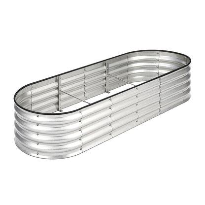 Livsip Outdoor Garden Bed Oval Galvanised Steel 240x80x42cm Silver-Garden Bed-PEROZ Accessories