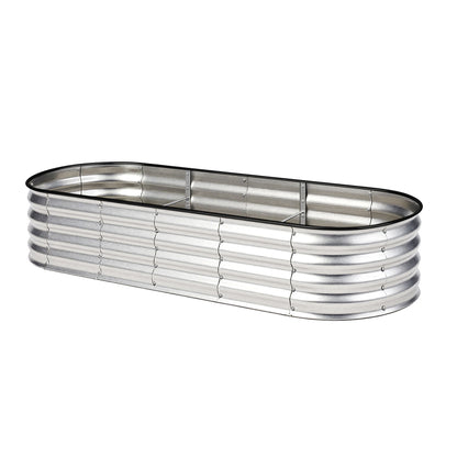 Livsip Outdoor Garden Bed Oval Galvanised Steel 240x80x42cm Silver-Garden Bed-PEROZ Accessories