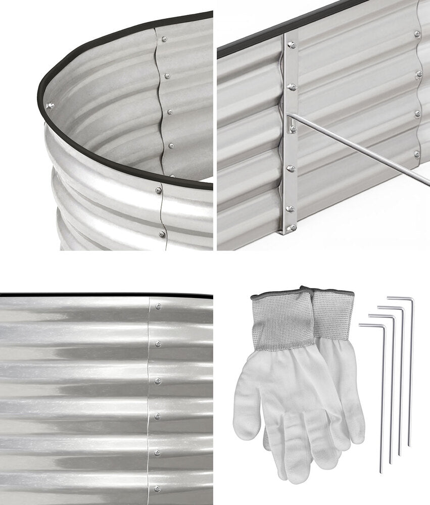 Livsip Outdoor Garden Bed Oval Galvanised Steel 240x80x42cm Silver-Garden Bed-PEROZ Accessories