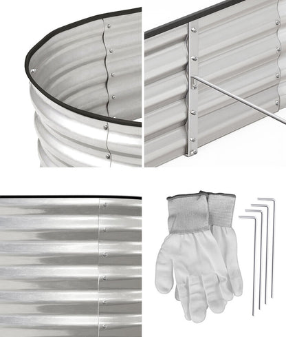 Livsip Outdoor Garden Bed Oval Galvanised Steel 240x80x42cm Silver-Garden Bed-PEROZ Accessories