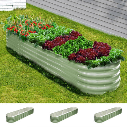 Livsip 3x Garden Bed 320x80x42cm Planter Box Raised Container Galvanised Green-Garden Bed-PEROZ Accessories