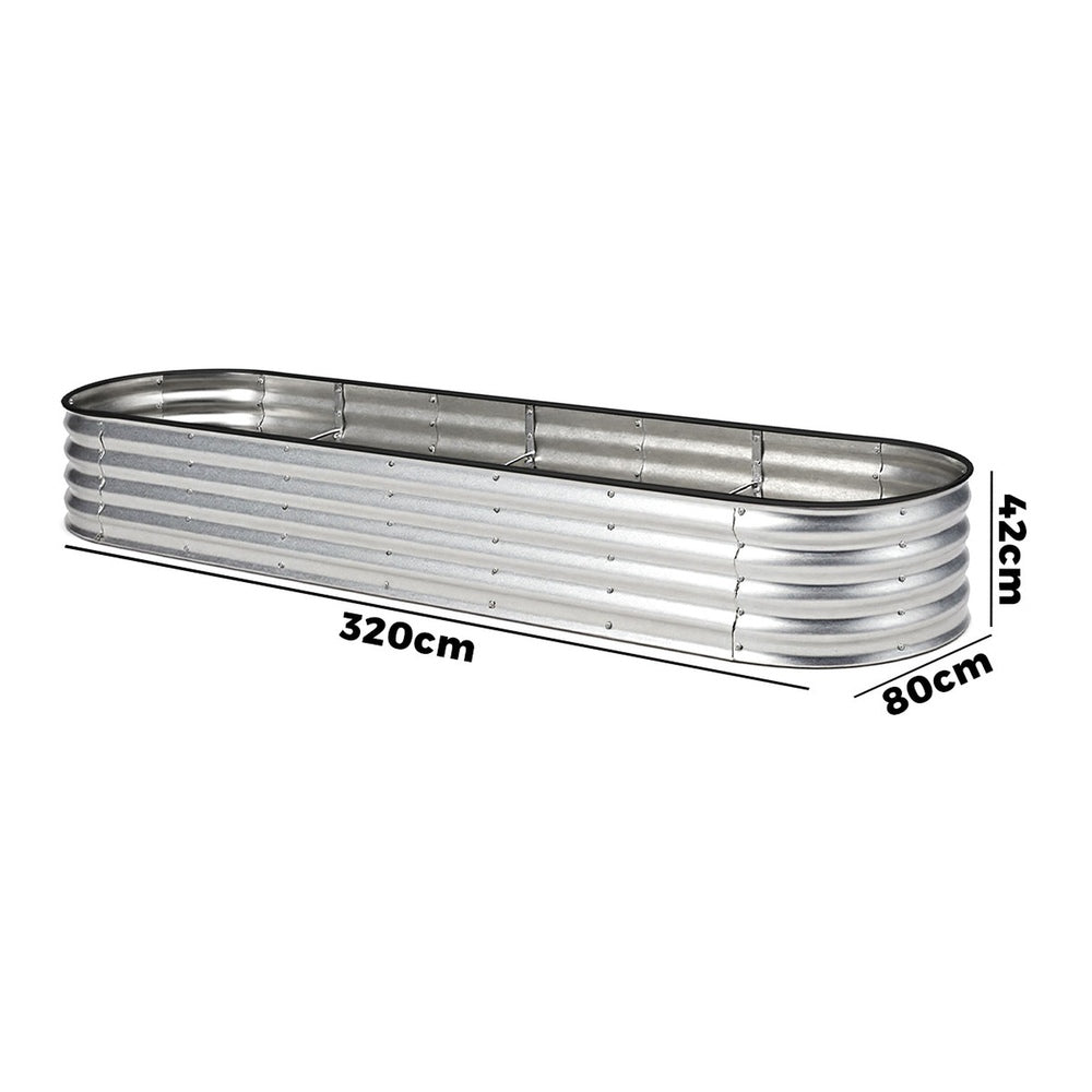 Livsip Garden Bed Oval Galvanised Steel Container 320x80x42cm Silver-Garden Bed-PEROZ Accessories