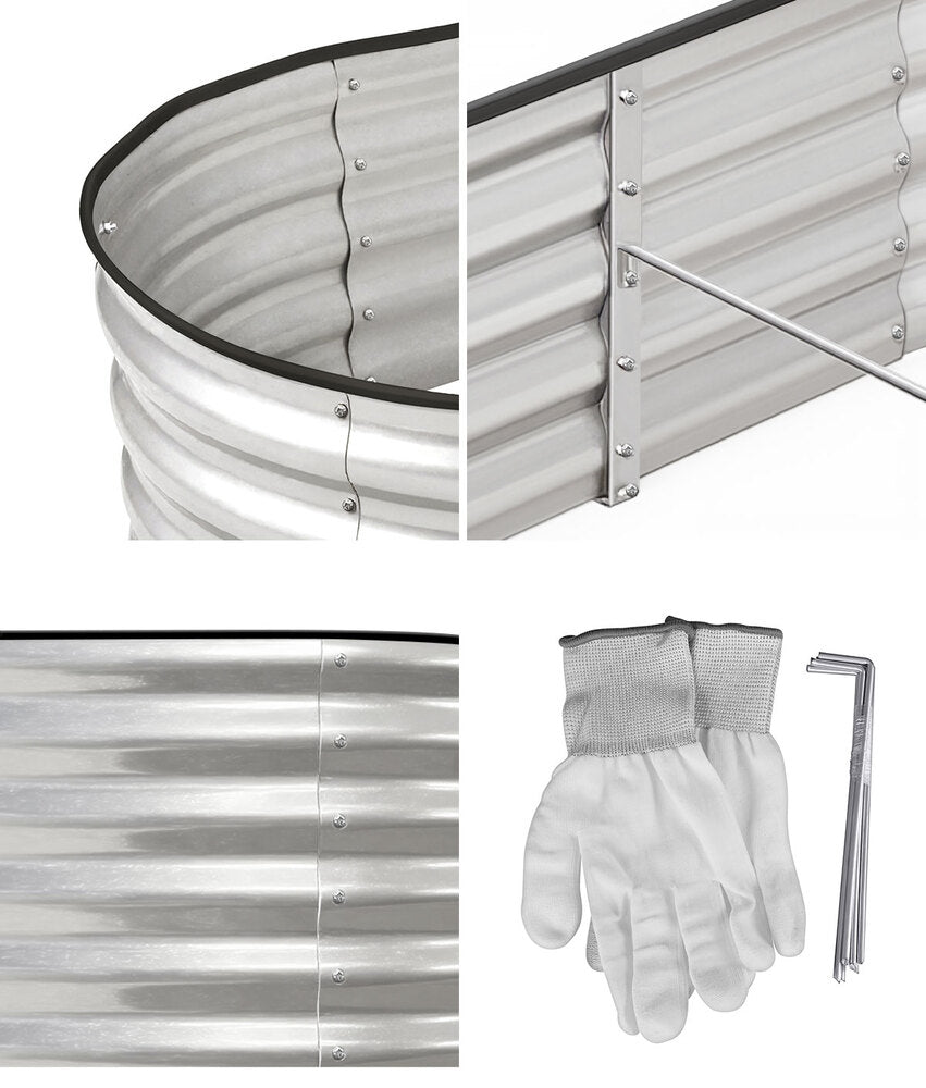 Livsip Garden Bed Oval Galvanised Steel Container 320x80x42cm Silver-Garden Bed-PEROZ Accessories