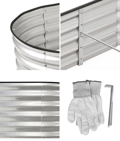 Livsip Garden Bed Oval Galvanised Steel Container 320x80x42cm Silver-Garden Bed-PEROZ Accessories