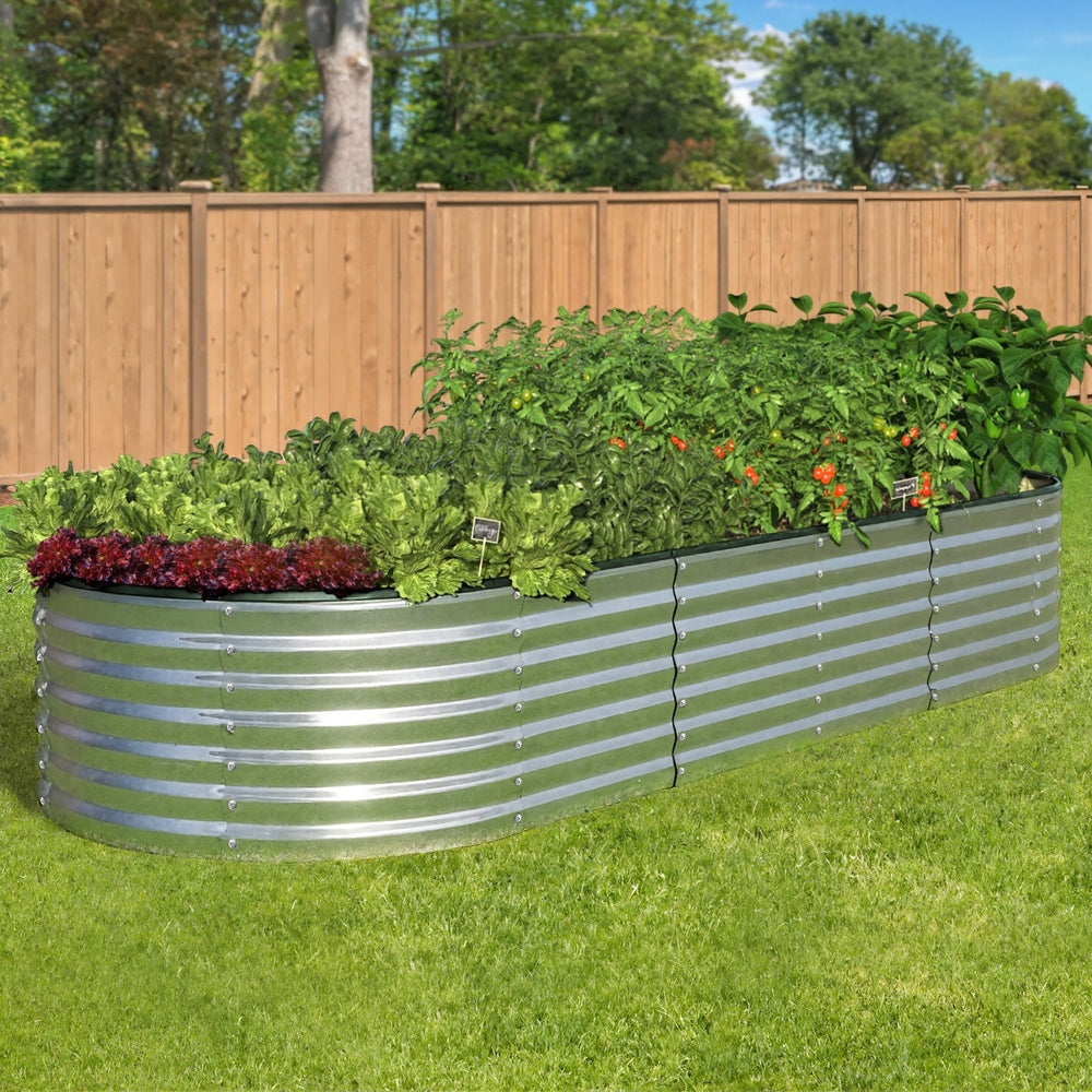 Livsip Garden Bed Oval Galvanised Steel Container 240x80x56cm Silver-Garden Bed-PEROZ Accessories
