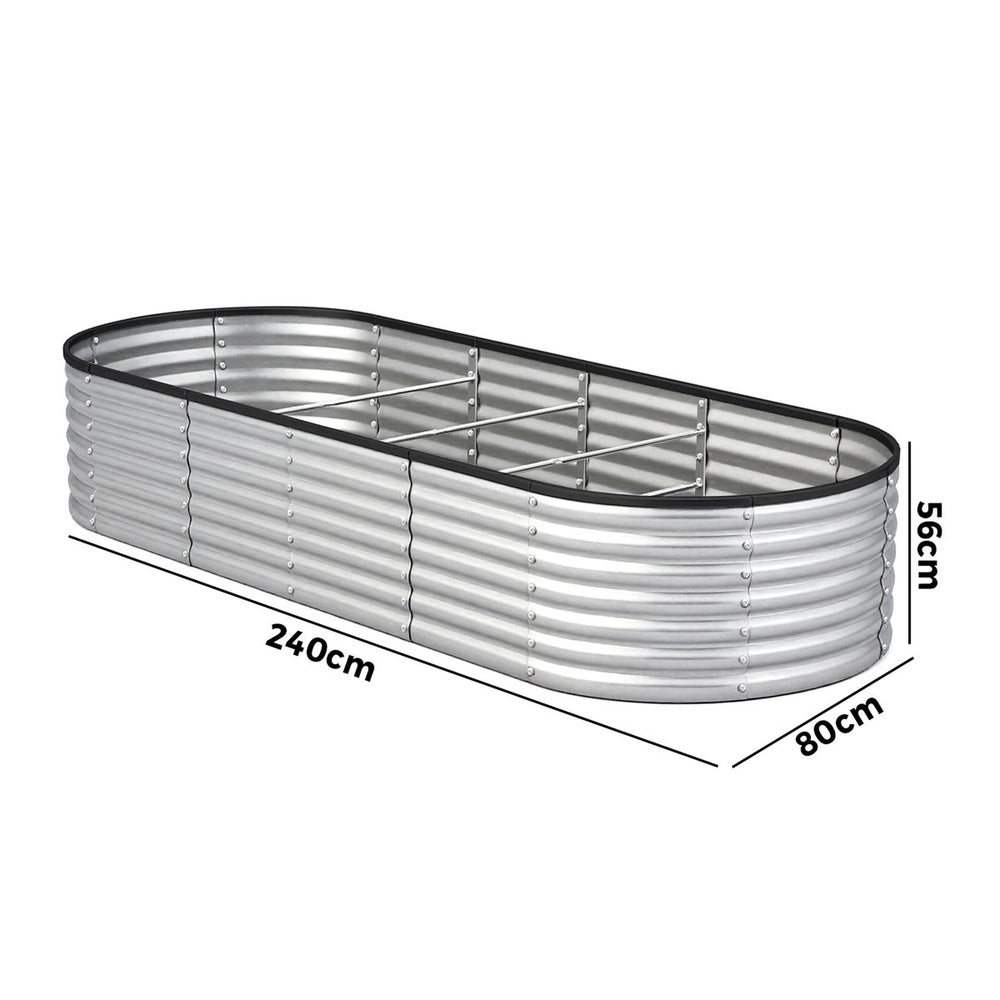 Livsip Garden Bed Oval Galvanised Steel Container 240x80x56cm Silver-Garden Bed-PEROZ Accessories