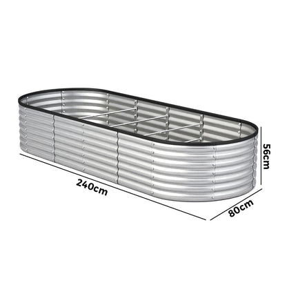 Livsip Garden Bed Oval Galvanised Steel Container 240x80x56cm Silver-Garden Bed-PEROZ Accessories