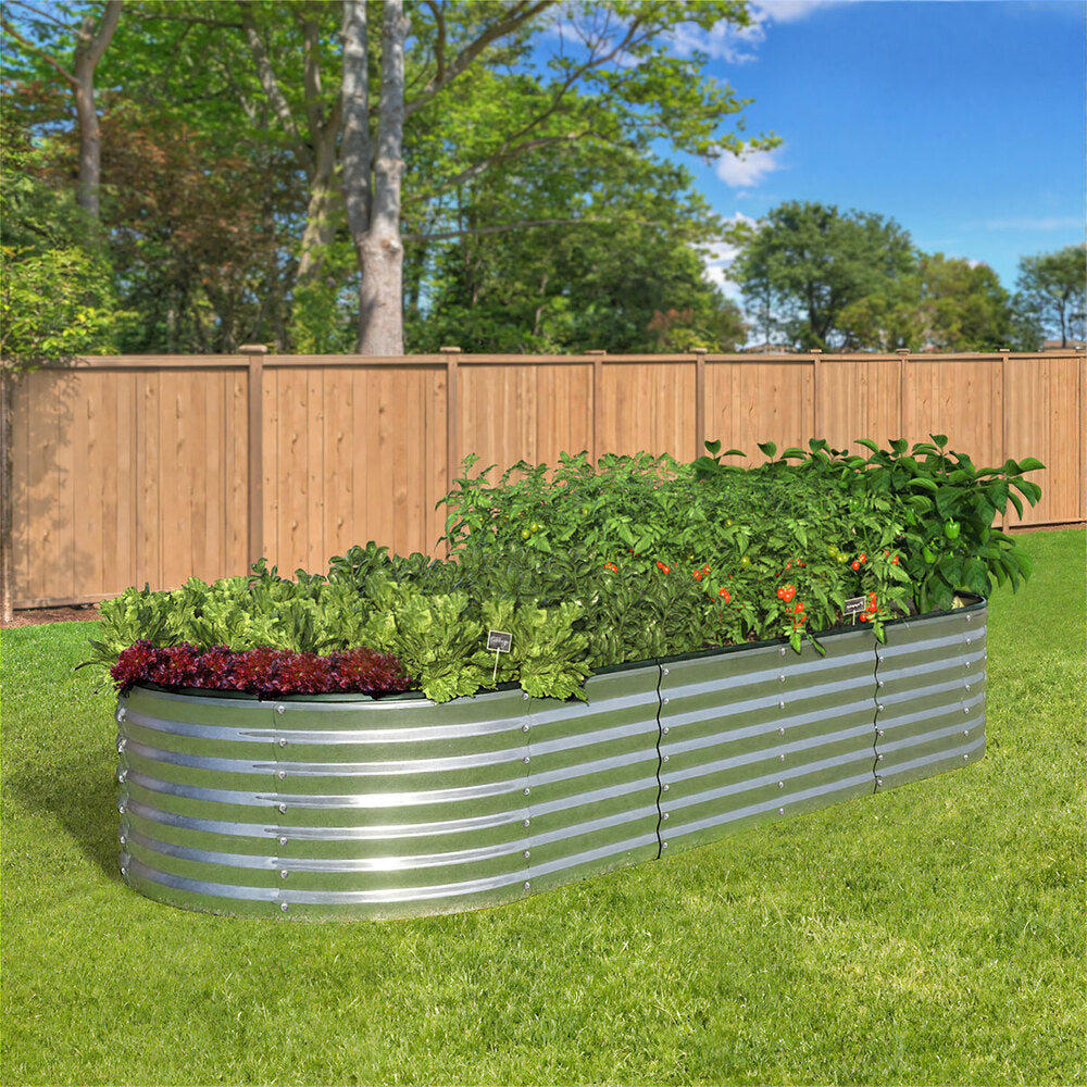 Livsip Garden Bed Oval Galvanised Steel Container 240x80x56cm Silver-Garden Bed-PEROZ Accessories