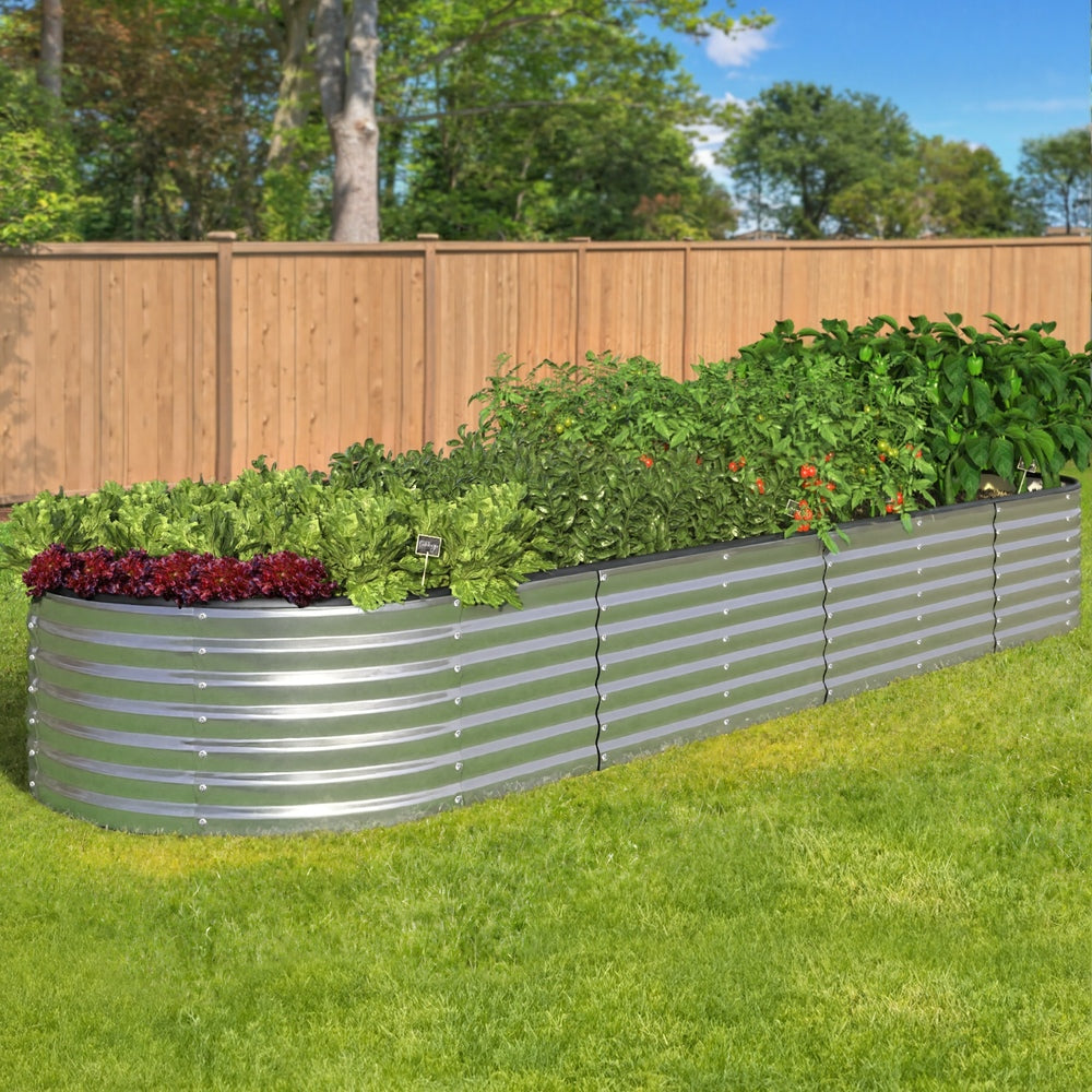 Livsip Garden Bed Oval Galvanised Steel Container 320x80x56cm Silver-Garden Bed-PEROZ Accessories