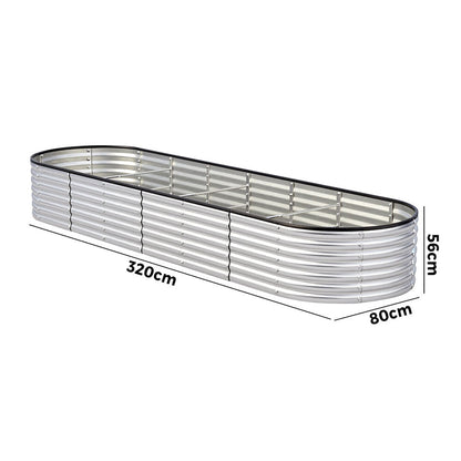 Livsip Garden Bed Oval Galvanised Steel Container 320x80x56cm Silver-Garden Bed-PEROZ Accessories