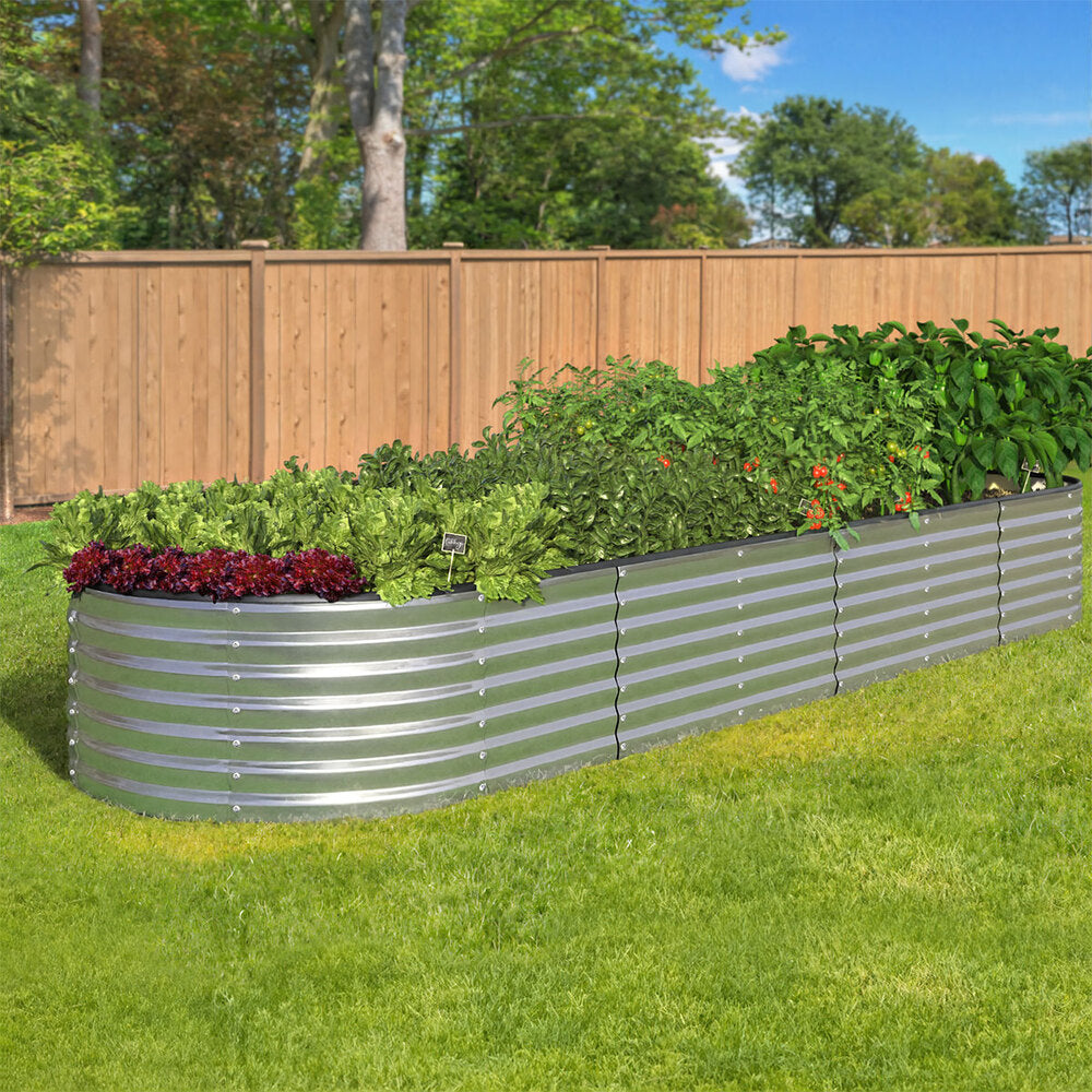 Livsip Garden Bed Oval Galvanised Steel Container 320x80x56cm Silver-Garden Bed-PEROZ Accessories