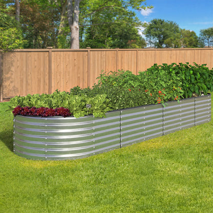 Livsip Garden Bed Oval Galvanised Steel Container 320x80x56cm Silver-Garden Bed-PEROZ Accessories
