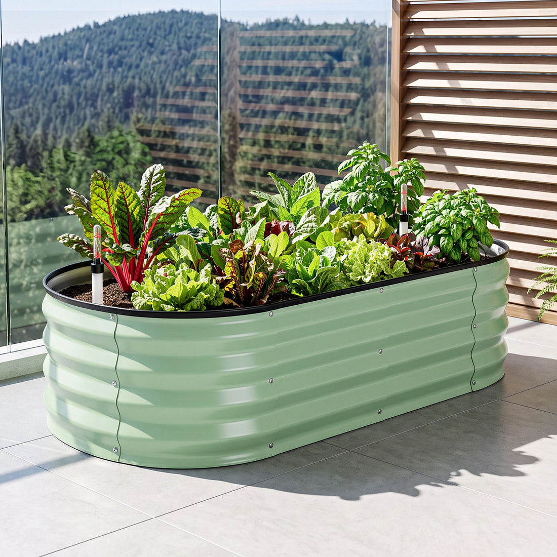 Green Fingers Self Watering Oval Garden Bed Galvanised for Balcony Deck 120x60x30cm-Home &amp; Garden > Garden Beds > Garden Beds &amp; Planters-PEROZ Accessories