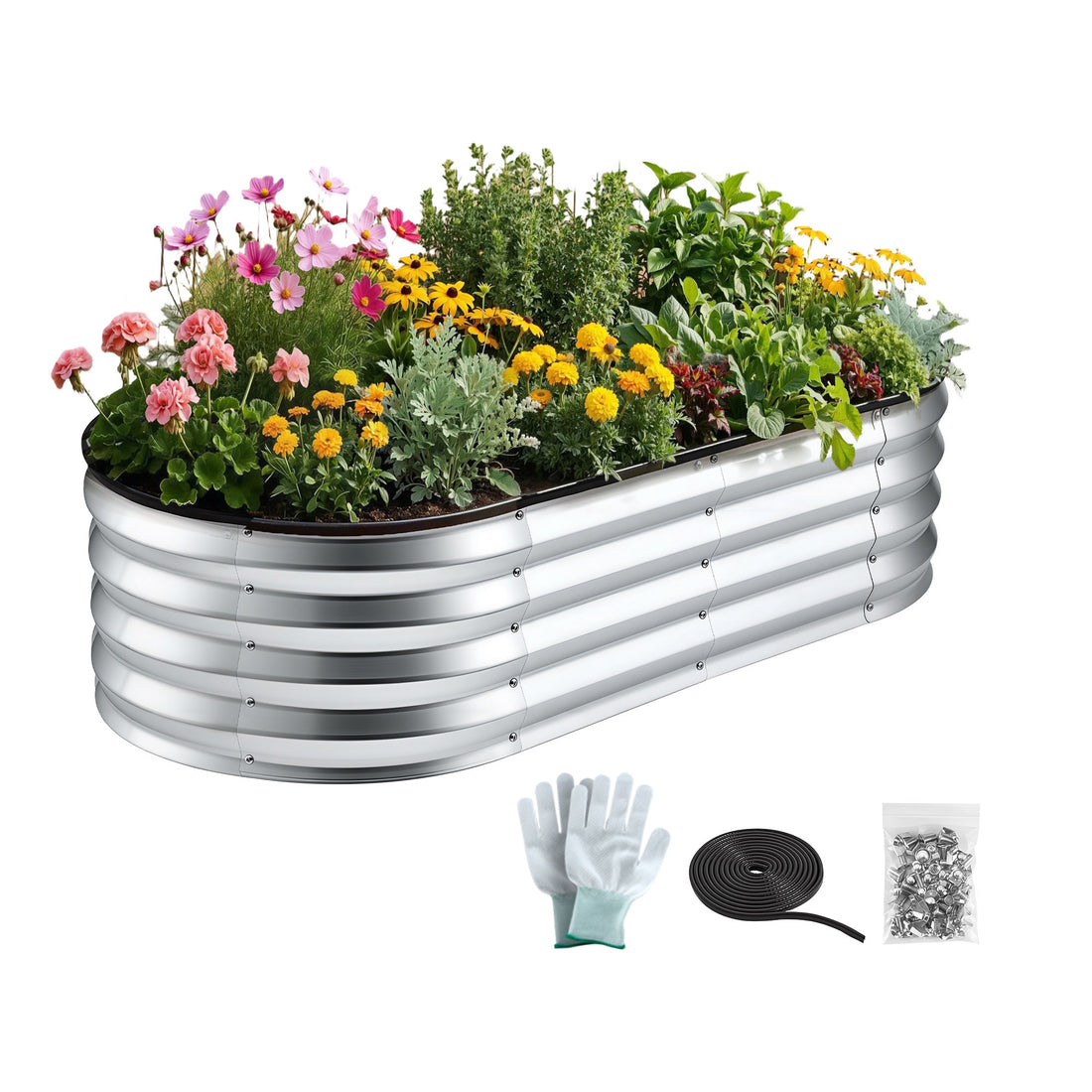 Green Fingers Raised Garden Bed Galvanised Oval Metal Planter Box Large Outdoor 120x60x30cm Silver-Home &amp; Garden > Garden Beds > Garden Beds &amp; Planters-PEROZ Accessories