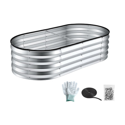 Green Fingers Raised Garden Bed Galvanised Oval Metal Planter Box Large Outdoor 120x60x30cm Silver-Home &amp; Garden > Garden Beds > Garden Beds &amp; Planters-PEROZ Accessories