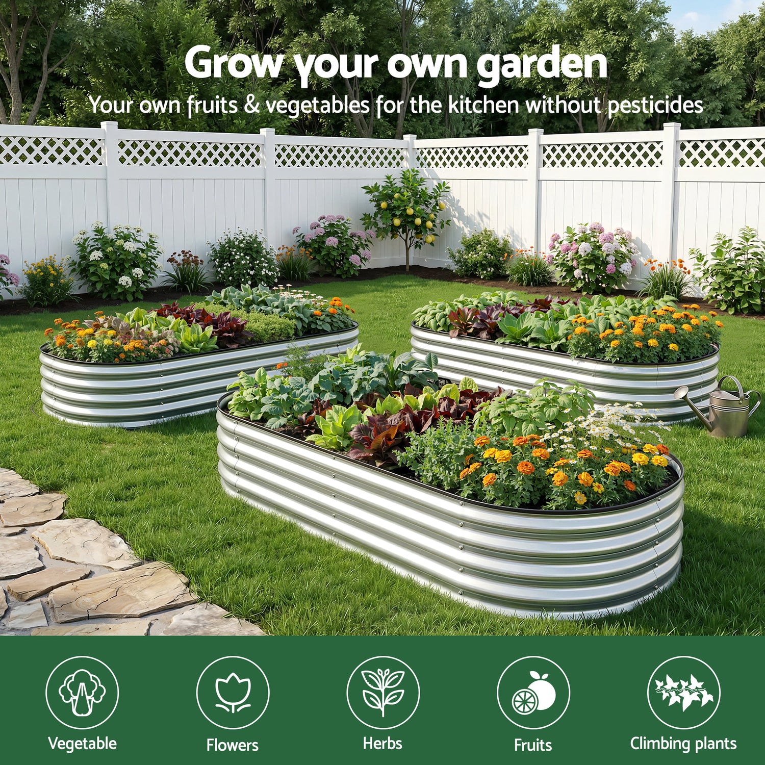 Green Fingers Raised Garden Bed Galvanised Oval Metal Planter Box Large Outdoor 120x60x30cm Silver-Home &amp; Garden > Garden Beds > Garden Beds &amp; Planters-PEROZ Accessories