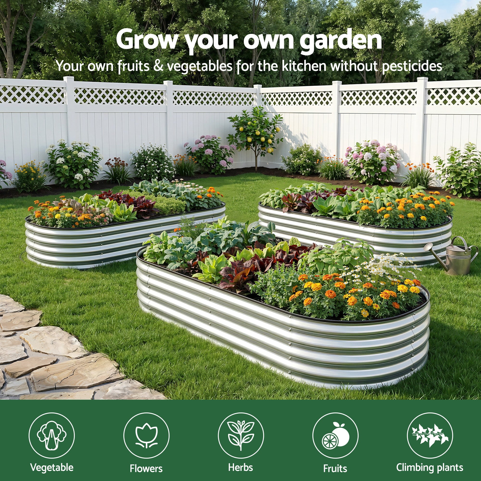 Green Fingers Raised Garden Bed Galvanised Oval Metal Planter Box Large Outdoor 120x60x30cm Silver-Home &amp; Garden > Garden Beds > Garden Beds &amp; Planters-PEROZ Accessories