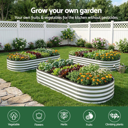 Green Fingers Raised Garden Bed Galvanised Oval Metal Planter Box Large Outdoor 120x60x30cm Silver-Home &amp; Garden > Garden Beds > Garden Beds &amp; Planters-PEROZ Accessories