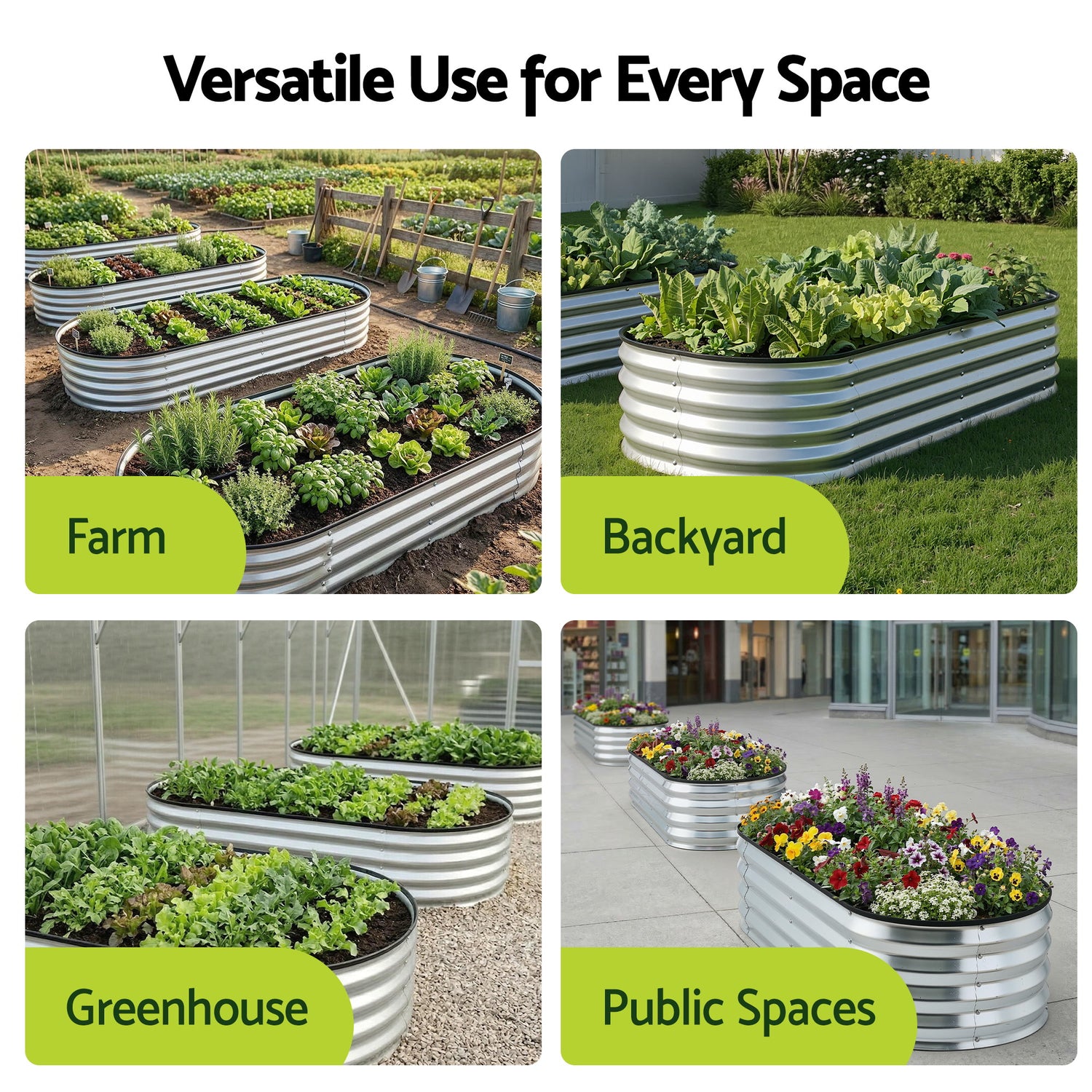 Green Fingers Raised Garden Bed Galvanised Oval Metal Planter Box Large Outdoor 120x60x30cm Silver-Home &amp; Garden > Garden Beds > Garden Beds &amp; Planters-PEROZ Accessories