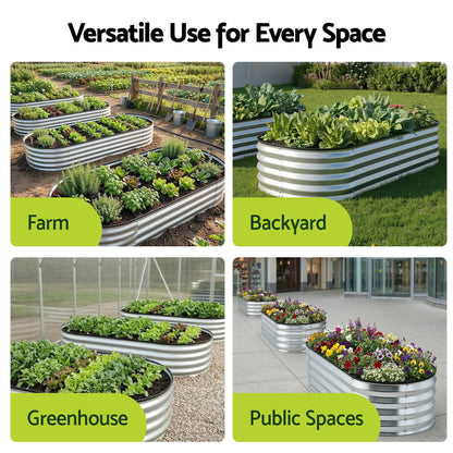 Green Fingers Raised Garden Bed Galvanised Oval Metal Planter Box Large Outdoor 120x60x30cm Silver-Home &amp; Garden > Garden Beds > Garden Beds &amp; Planters-PEROZ Accessories