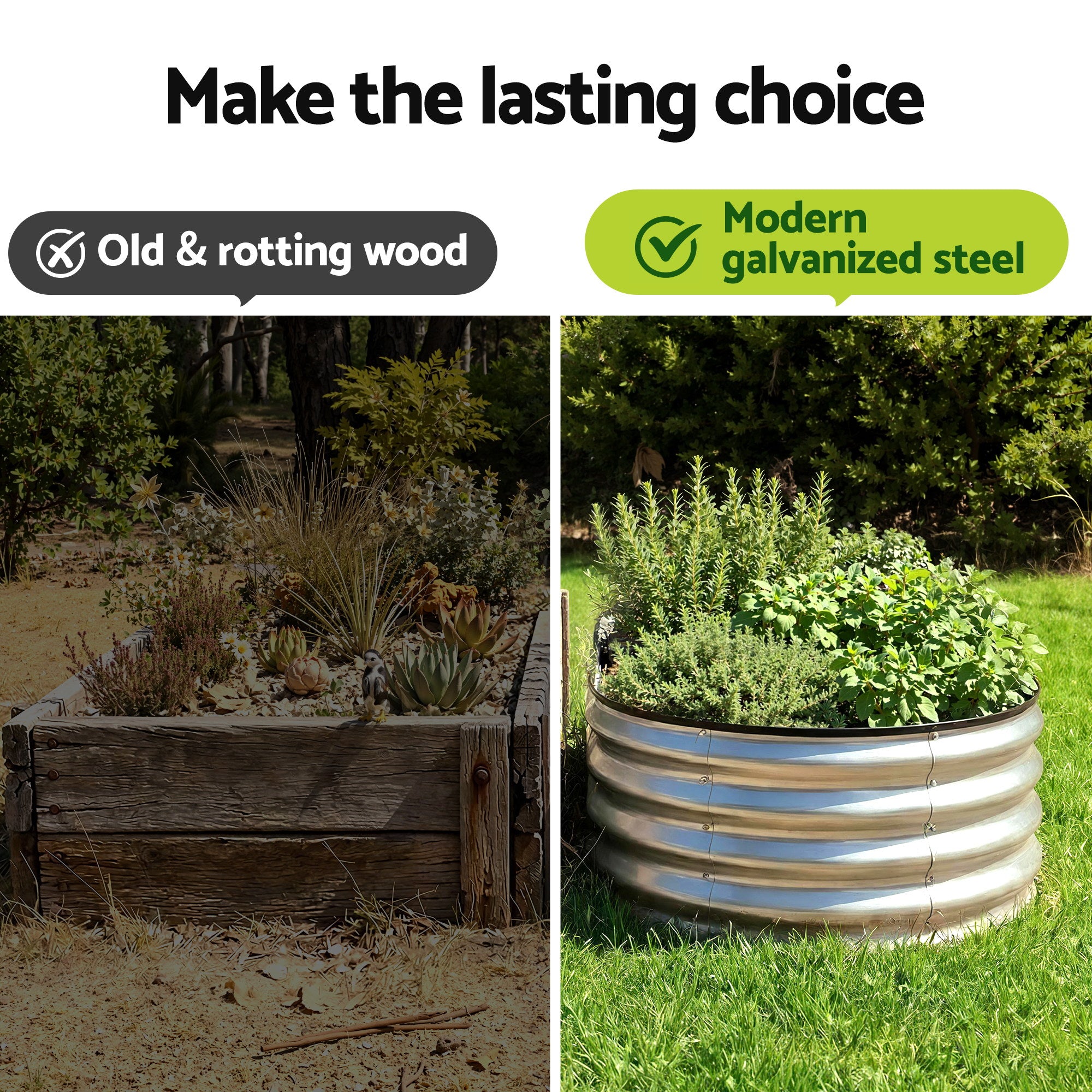 Green Fingers Raised Garden Bed Galvanised Oval Metal Planter Box Large Outdoor 120x60x30cm Silver-Home &amp; Garden > Garden Beds > Garden Beds &amp; Planters-PEROZ Accessories